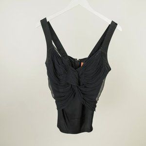 Roberto Cavalli Black Satin and Crepe Sleeveless Top